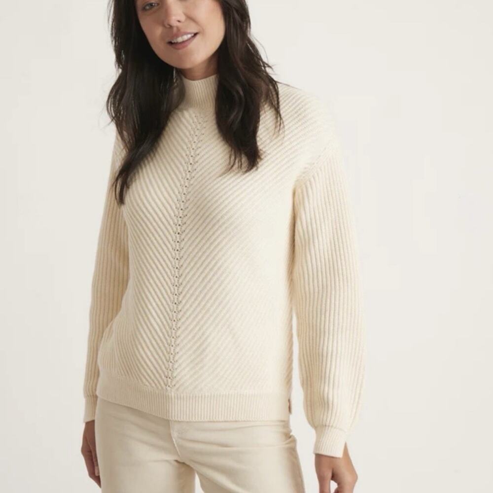 Marine Layer Skylar Turtleneck Sweater XS Ivory Cotton Wool Blend Minimalist
